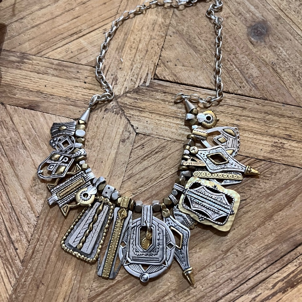 SILPADA Indigenous Impressions Tribal Sterling Silver brass HEAVY Necklace N3239 - Picture 4 of 9